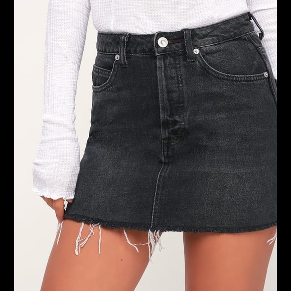 Free People Dresses & Skirts - Free People  black denim washed frayed mini skirt